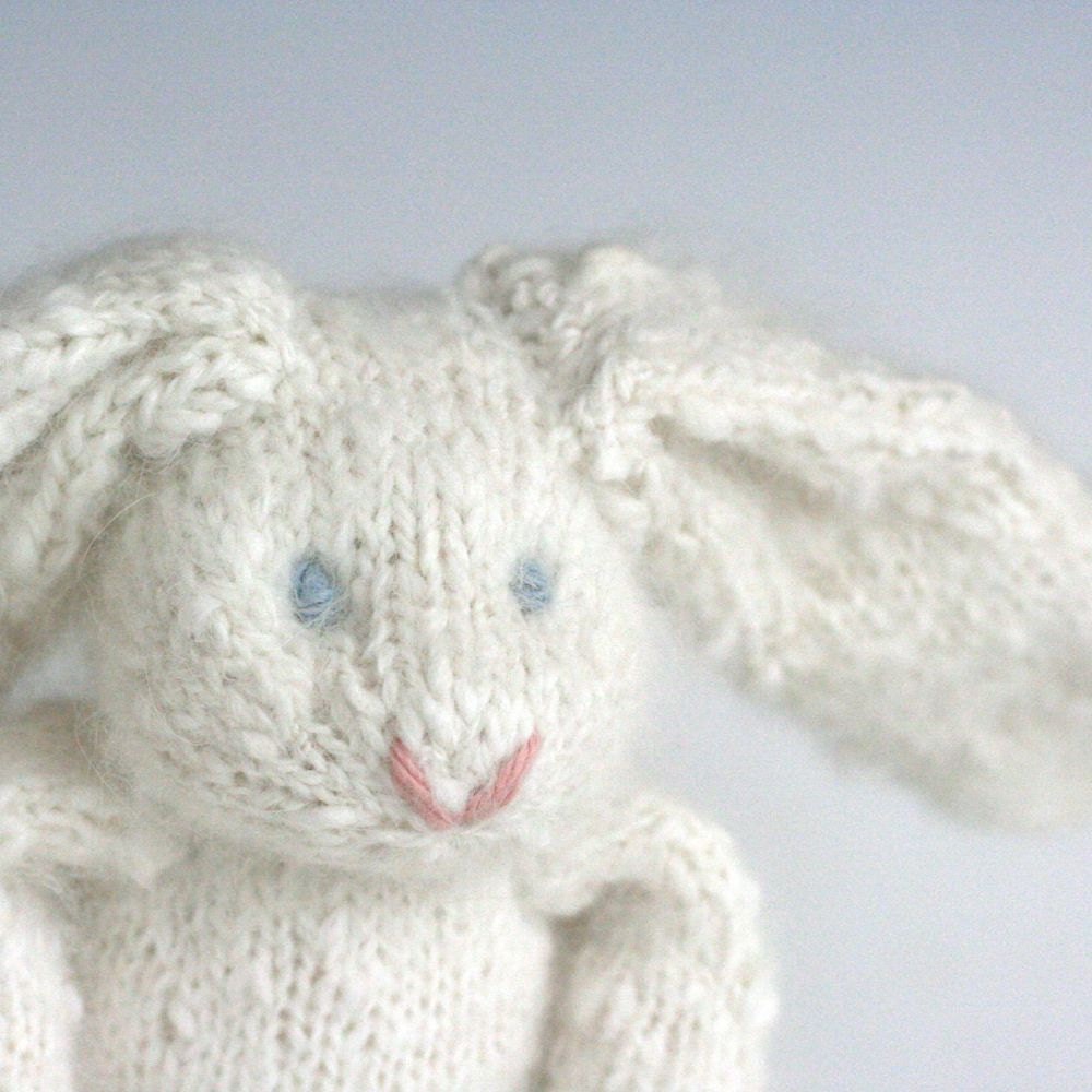 Whipped Cream Rabbit - Angora Hand Knit Stuffed Animal - Toy Bunny, 10" tall