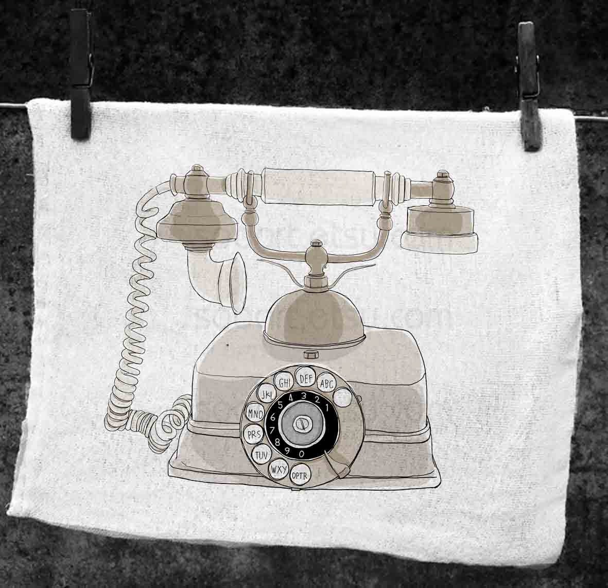 old style Telephone  -Digital Image Sheet -SooArt Original Illustrate Drawing  A4 Print on Pillows, t-shirts, scrapbook, lampshades  ETC.