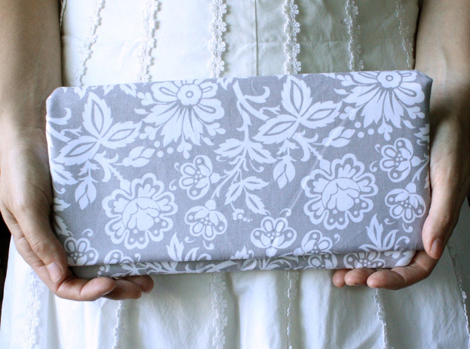 Gray and White Floral Clutch - Gray Bridesmaids Clutch READY to SHIP