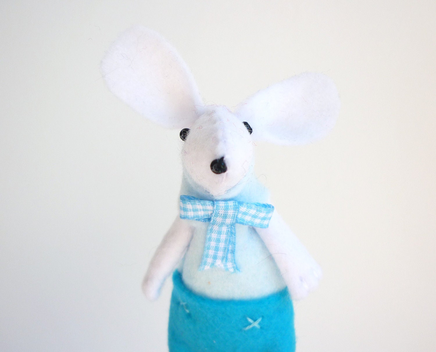 Light blue  miniature plush felt dancer mouse in match box