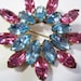 Vintage 50s 1950s Brooch Rhinestone Pink & Blue Faceted Marquis Double Circle Wreath Pin Prong Set