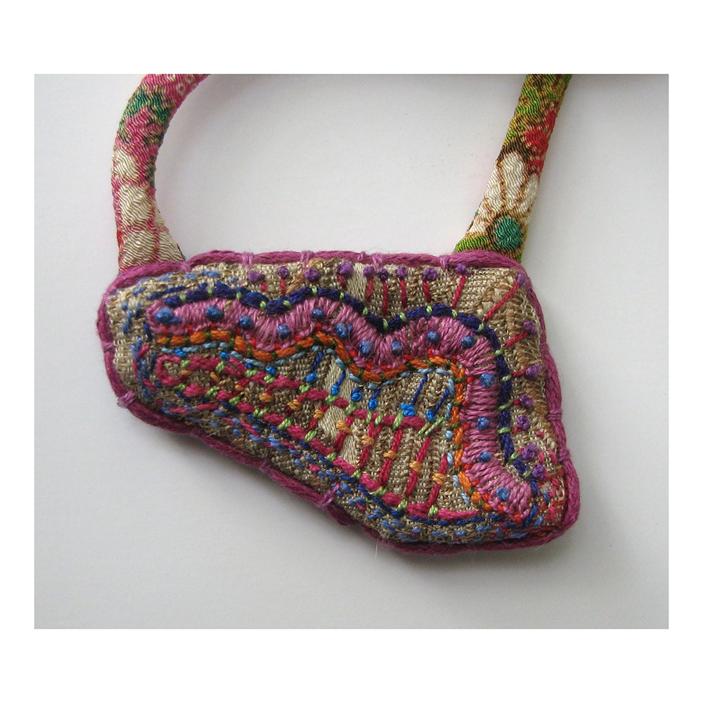 Hand Embroidered Multi-Colored Necklace with Japanese Silk Cord