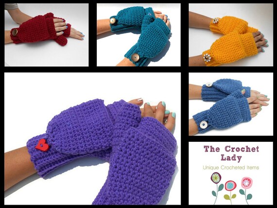 Convertible Crocheted Mittens Purple Wool