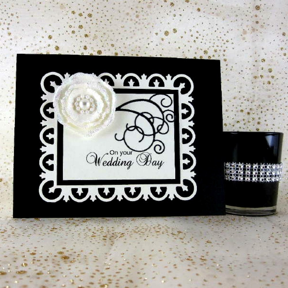 Wedding Day greeting card, Elegant, congratulations, bride groom love, black ivory