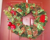 Lime Green, Red Holiday Poinsettia Wreath