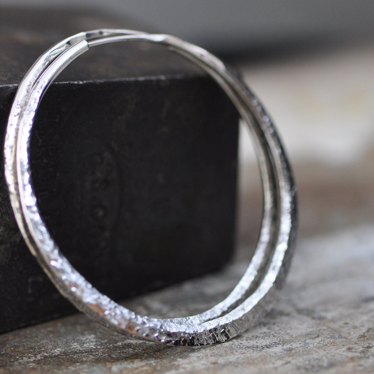 sterling silver endless hoops 2 inch with raw silk texture Ready to ship