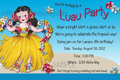 Vintage Hawaiian Hula Girl Luau Party Invitation C-348 Digital Download 4X6