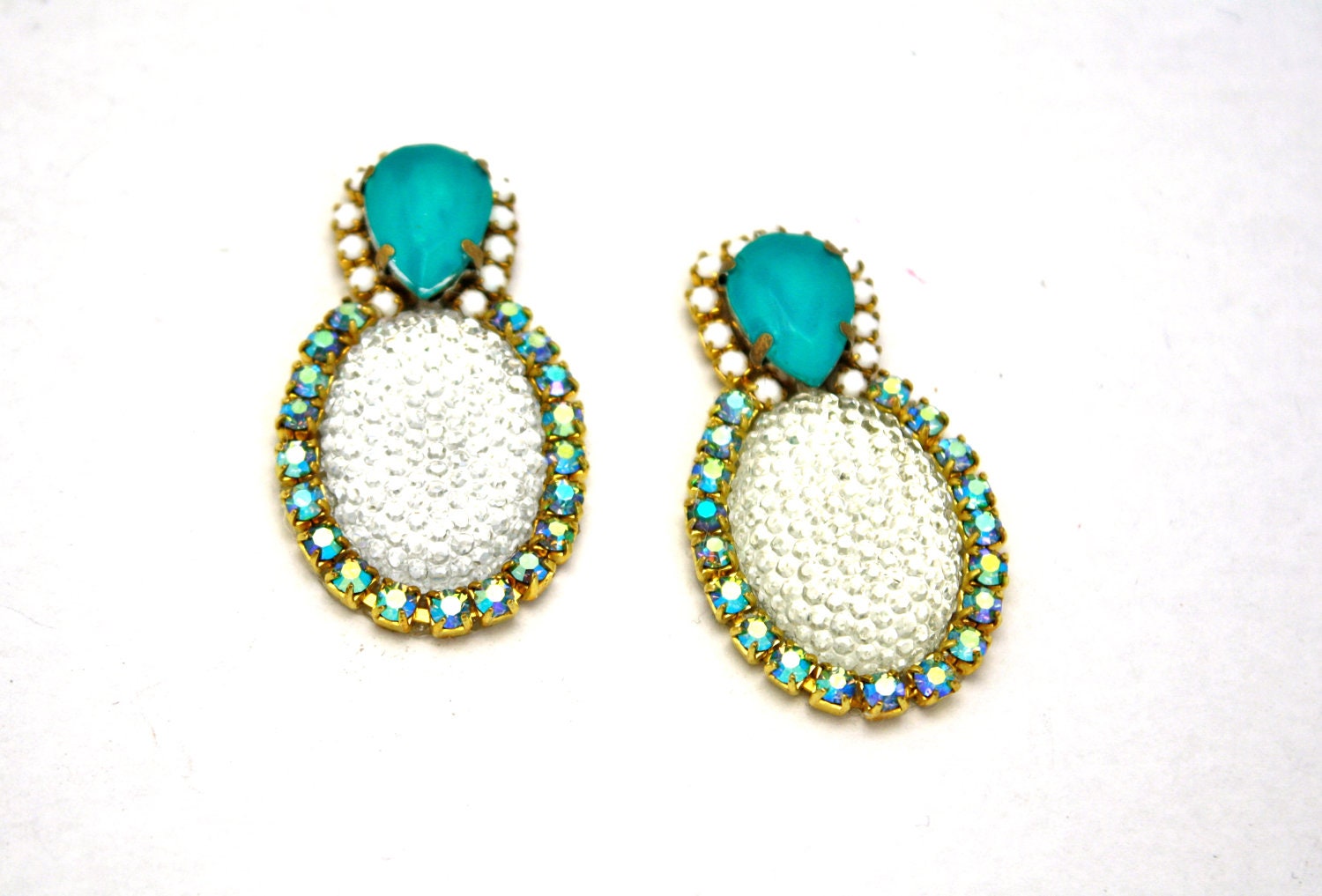 One of a Kind Earrings- Hand Dyed Vintage Crystal Bubbles- Ana