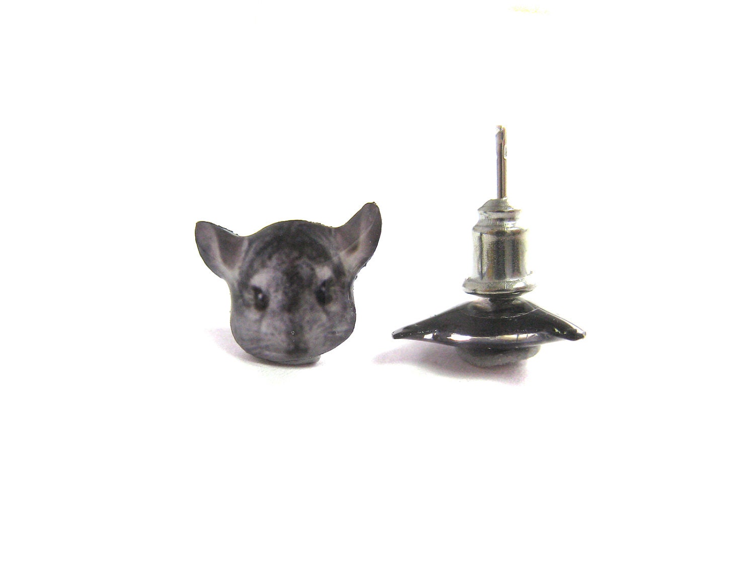 Cute Grey Chinchilla Head Stud Earrings - A14E84