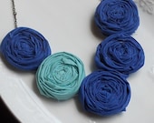 Cobalt and Aqua Rosette Bib Necklace