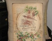 Christmas Pillow - 'Twas the Night Before Christmas Poem Throw Pillow - The Robin's Christmas Eve - Ready to Ship