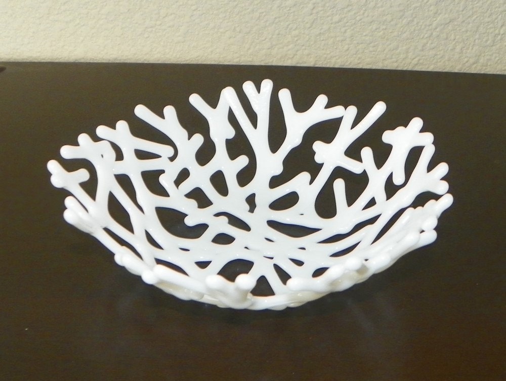 Coral Bowl in White Art Glass - Coastal Living Decor