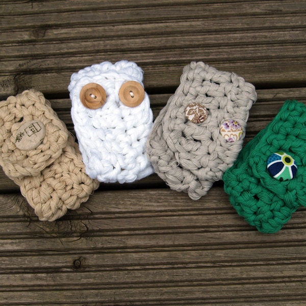 Super Chunky Green Crochet Wrist Cuff with Button