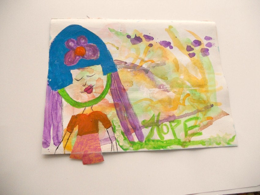 Mixed Media Original 7x9 Hope Girl Altered Book Friendship Soul Art Words