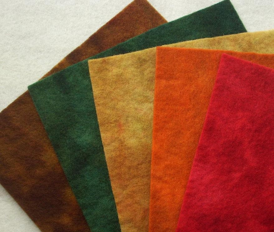 Hand Dyed Wool Felt, AUTUMN, Five 10" x 12" Sheets in Rich Earthy Colors