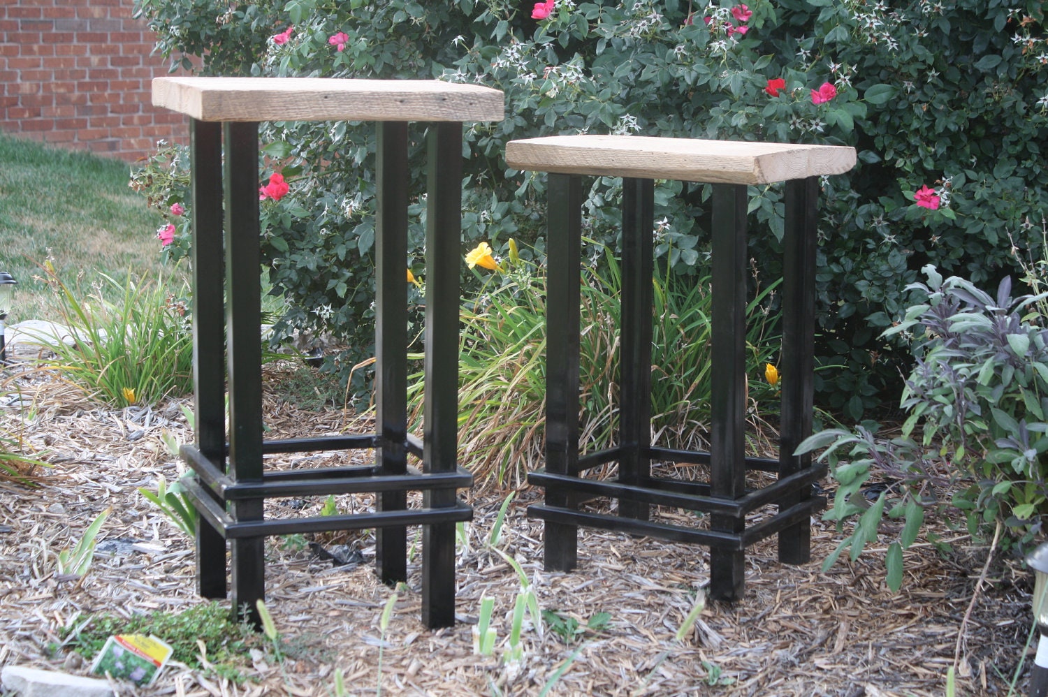 YOUR Custom Reclaimed Rustic and Recycled Oak Barn Wood and Metal 33"- 36" bar stools