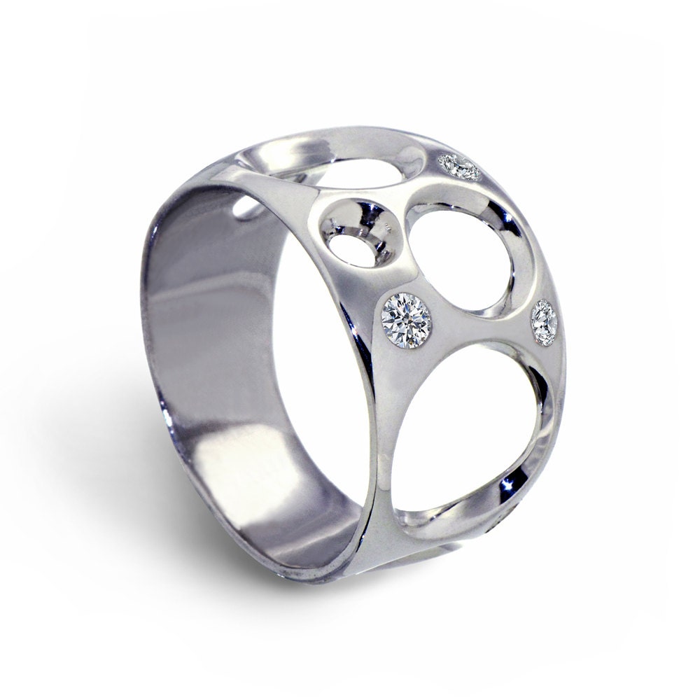 BUBBLES 14k White Gold Ring, Unique Gold Diamond Ring, Diamond Gold Band, Contemporary Italian fine jewelry by Arosha