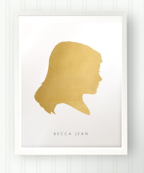 Mothers Day Custom Silhouette in Gold Leaf - Custom Personalized Boy or Girl Art Decor 8x10 Hand Gilded Print