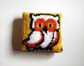 70s Latch Hook Pillow. Kawaii Owl Abstract Stripes.