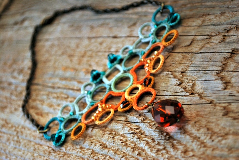 Burlesque Crochet Necklace with Beaded Whiskey Quartz.