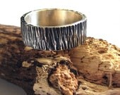Men's Ring, Wedding Band, Sterling Silver, Tree Bark Texture, Wood Texture, Dark Silver, Thick Band, Rugged  -Woodsman Ring