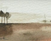 original watercolor painting of a meditative scene of sailing boats