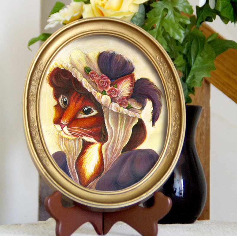 Cat Art, Cat in Easter Bonnet, Fancy Victorian Floral Hat, My Fair Lady 8x10 Fine Art Print