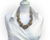 Statement necklace with nautical knots, linen beige or choose your color. Cotton necklace, office fashion. Nautical jewelry