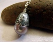 Mauve Rivendell Necklace / Luminous Swarovski Crystal Pearl, Art Nouveau Inspired, Pearl Necklace