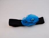 50% off LIQUIDATION SALE Teal/Turquoise Flower Black Stretch Headband