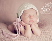 On Sale White Baby Bonnet, Crochet Baby Hat, Newborn Hat, Photo Prop