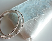 Clutches, bridal accessories, Winter Wedding, "Modern Lacy KeepBag," Ivory/ice blue with hand cut lace