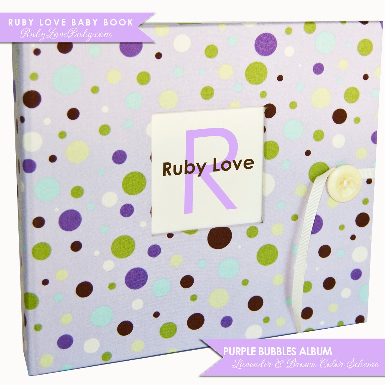 GIRL Modern Baby Memory Book . Lavender Bubbles Album