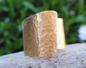 hammered sterling silver 24k gold plated wrap ring - wide ring - handmade - made to order