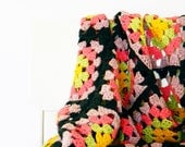 Bright Granny Square Afghan/Vintage Blanket/Colorful Crocheted Throw