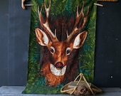 Vintage 50 or 60s Barkcloth Buck Forest Deer From Nowvintage on Etsy