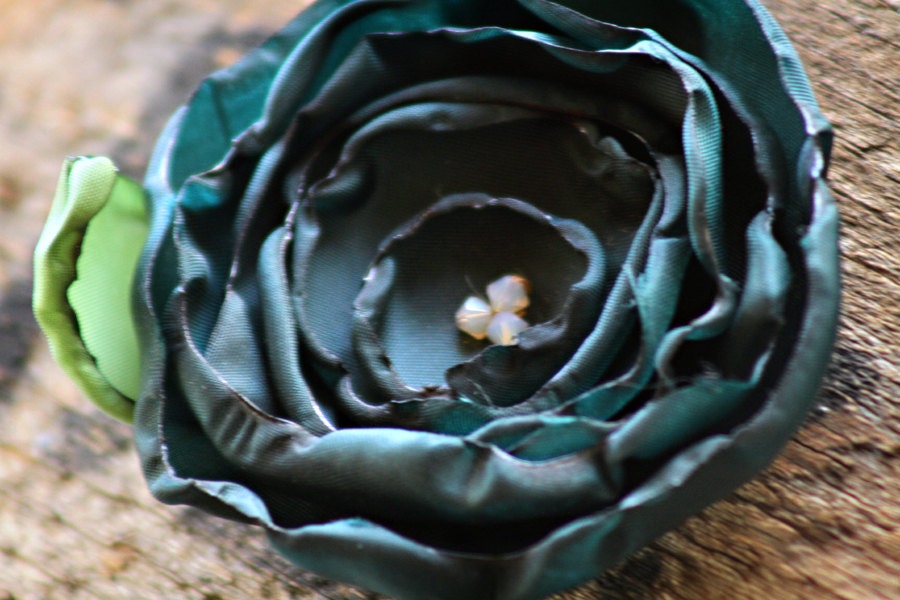 deep blue sea - a handmade fabric flower hair clip with bar pin, interchangeable accessory