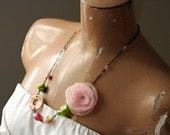 pink and green - a handmade mixed media necklace