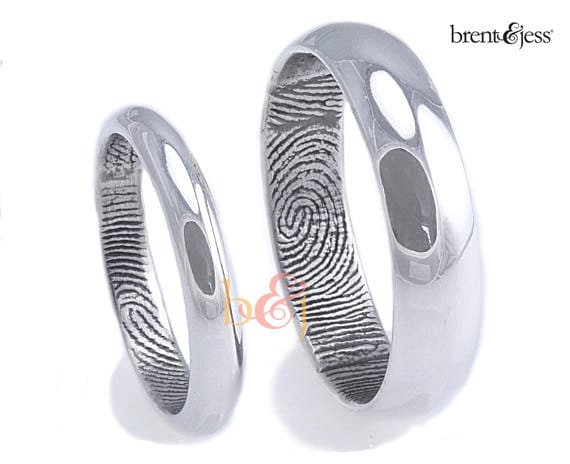 3mm/6mm Set Sterling Silver Traditional Half Round Fingerprint Rings with High Polish Finish