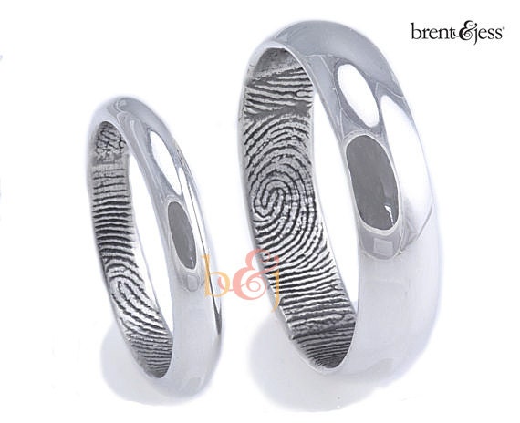 3mm/6mm Set Sterling Silver Traditional Half Round Fingerprint Rings with High Polish Finish