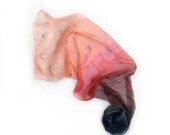 Hand painted silk scarf Ombre peach to dark blue-Pastel silk scarf with silver butterfly in peach,coral,dark red and blue - klaradar