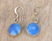 Gold Gem Earrings - Blue Calcedony