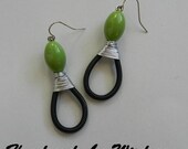 Black Coil Drop Earrings with Green Beads