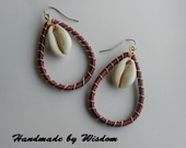 Burgundy Coil Earrings with Gold Wire Wrapping