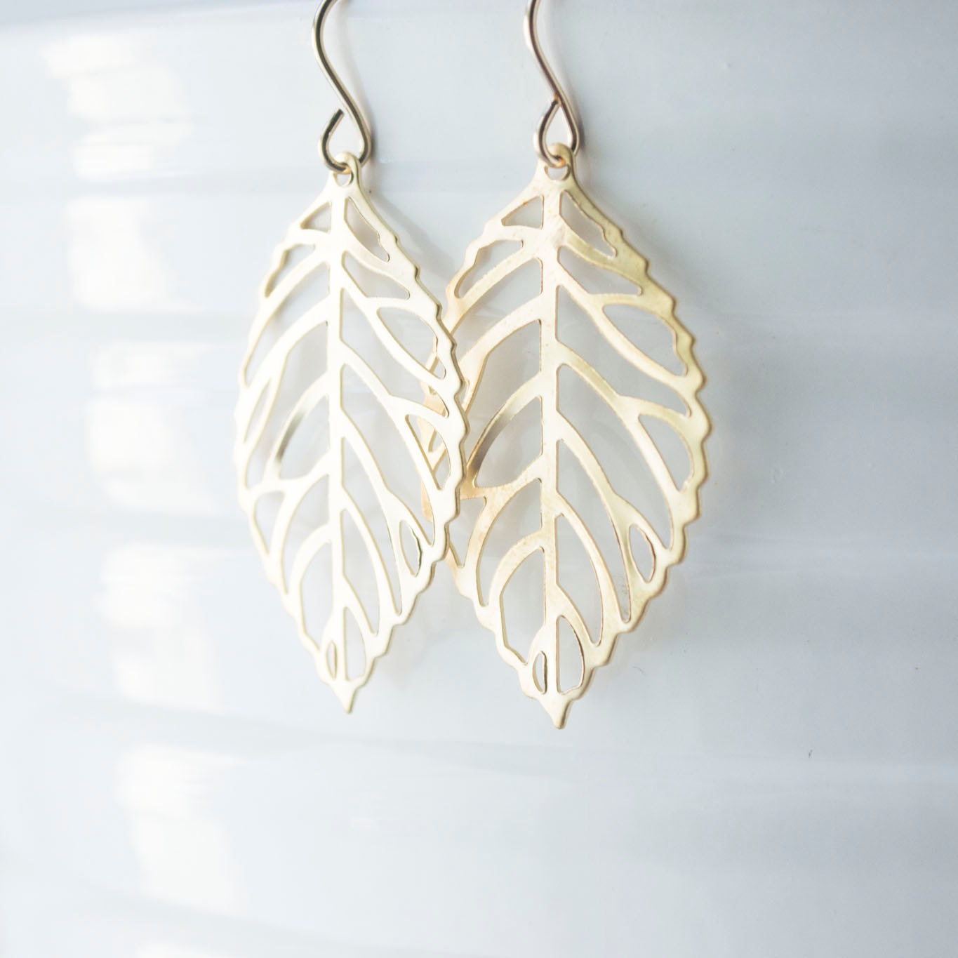 Gold Plate Leaf & Gold Filled Wire Earrings