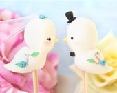 Wedding cake toppers Love birds - Cute unique personalized - with sparkling initials