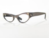 Vintage METALLIC Cat Eye Glasses 1960s Sunglasses Optical Frames 60s MAD MEN Chic Coffee Brown Rockabilly Nos New Old Stock