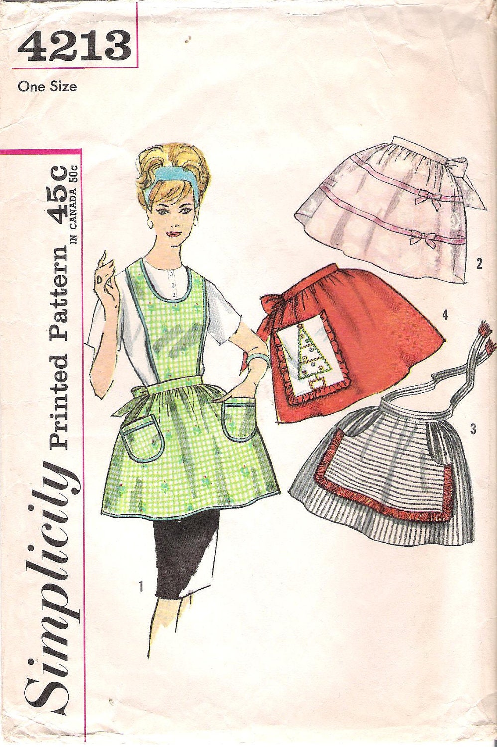 Vintage 1960's Apron Sewing Pattern with Transfer Simplicity 4213