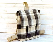 WATERPROOF Backpack in charcoal titanium Whitecap Gray plaid upholstery  12 POCKETS Spring fashion