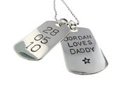 Double Dog Tag Necklace - Sterling Silver - Handstamped Men's Jewelry